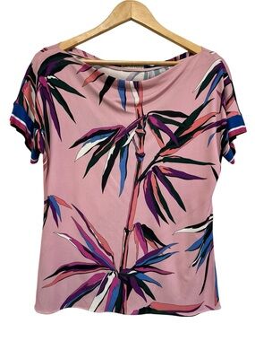 Emilio Pucci Pink Tropical Leaf Print Short Sleeve Blouse Size 8 Viscose/Silk